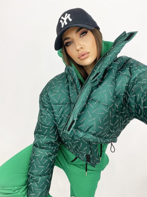 Kurtka bomberka logowana O'la Voga Print butelkowa zieleń