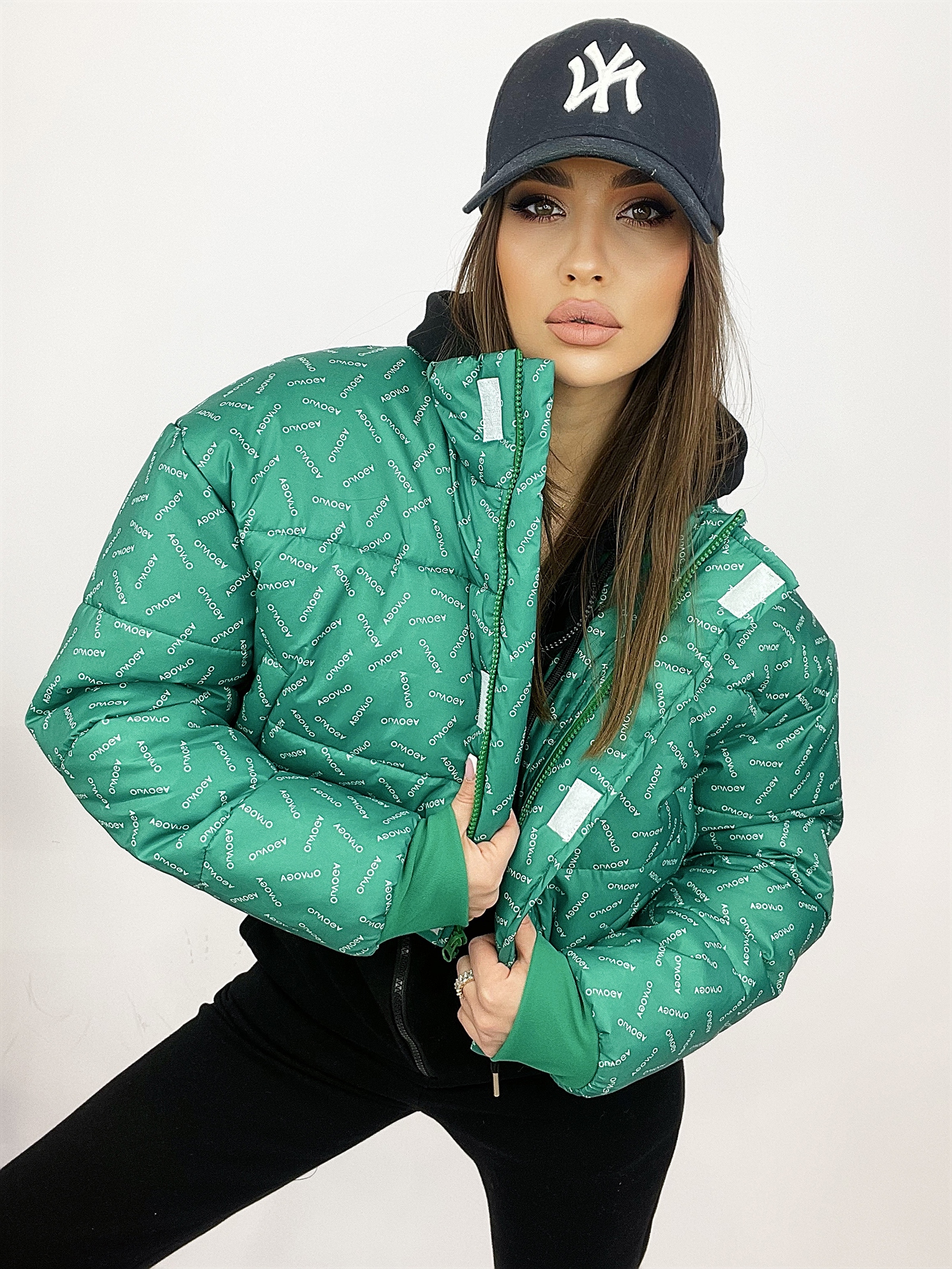 Kurtka bomberka logowana O'la Voga Print j.zielona