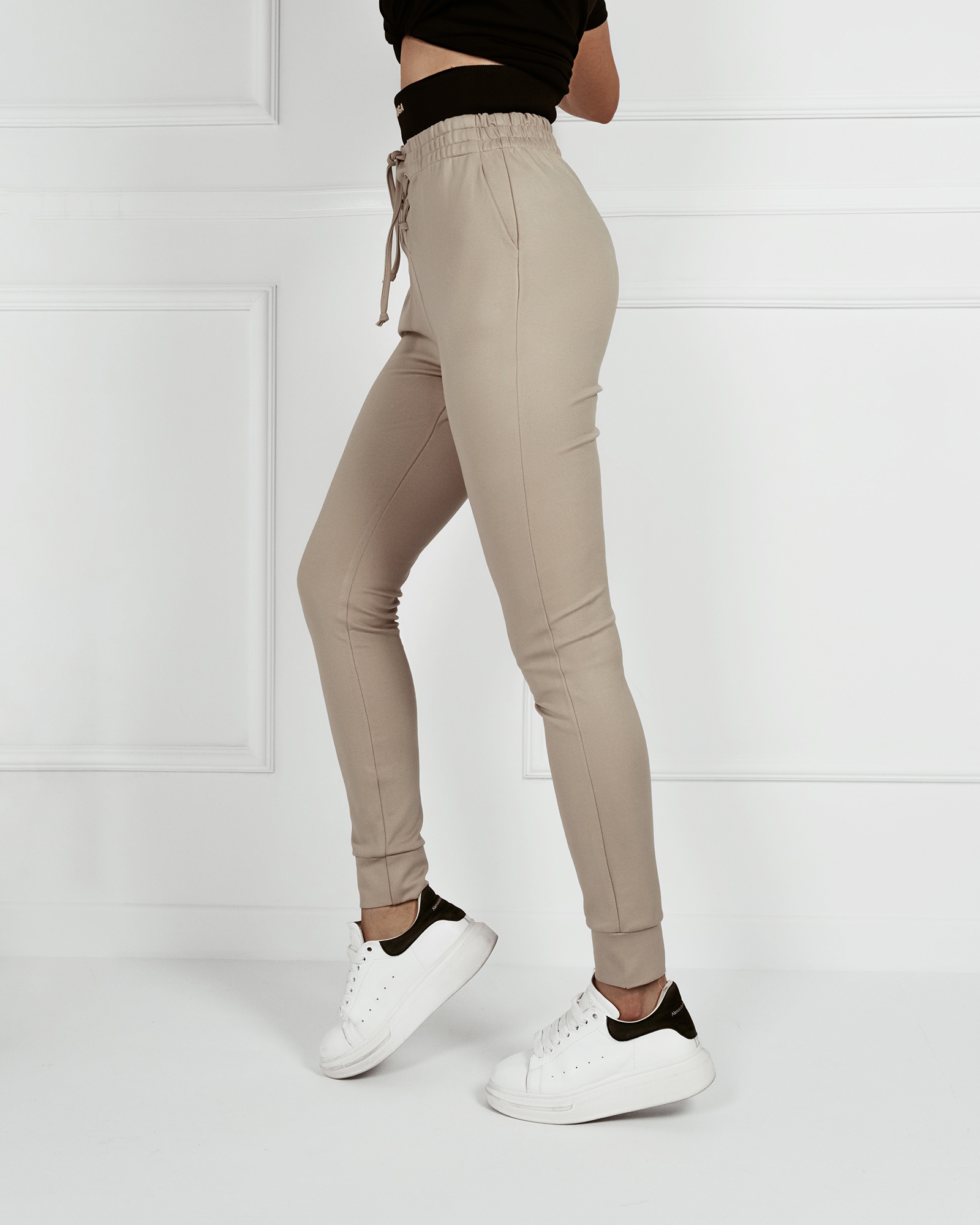 Spodnie sznurowane Loose Black beżowe