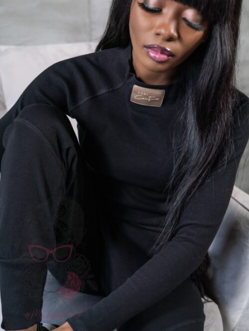 -wyprzedane-Komplet prążkowany Laki Sort czarny