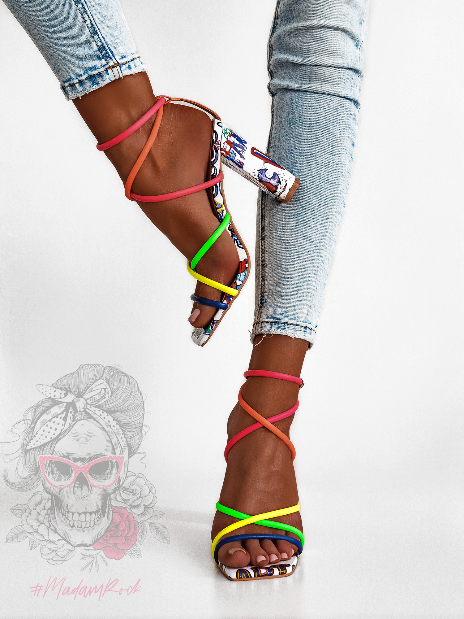 Sandały na słupku Rock Snap III białe neonowe