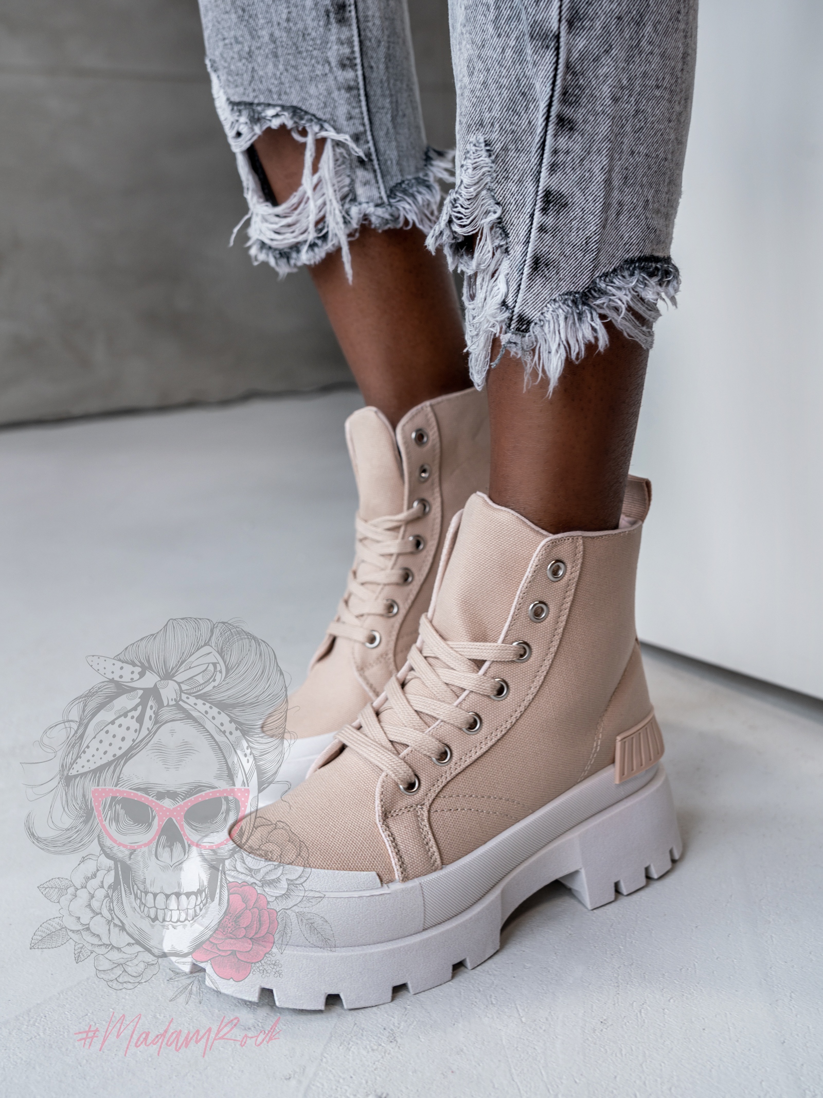 -WYPRZEDANE-Trampki za kostkę Plush Rock II c.beżowe