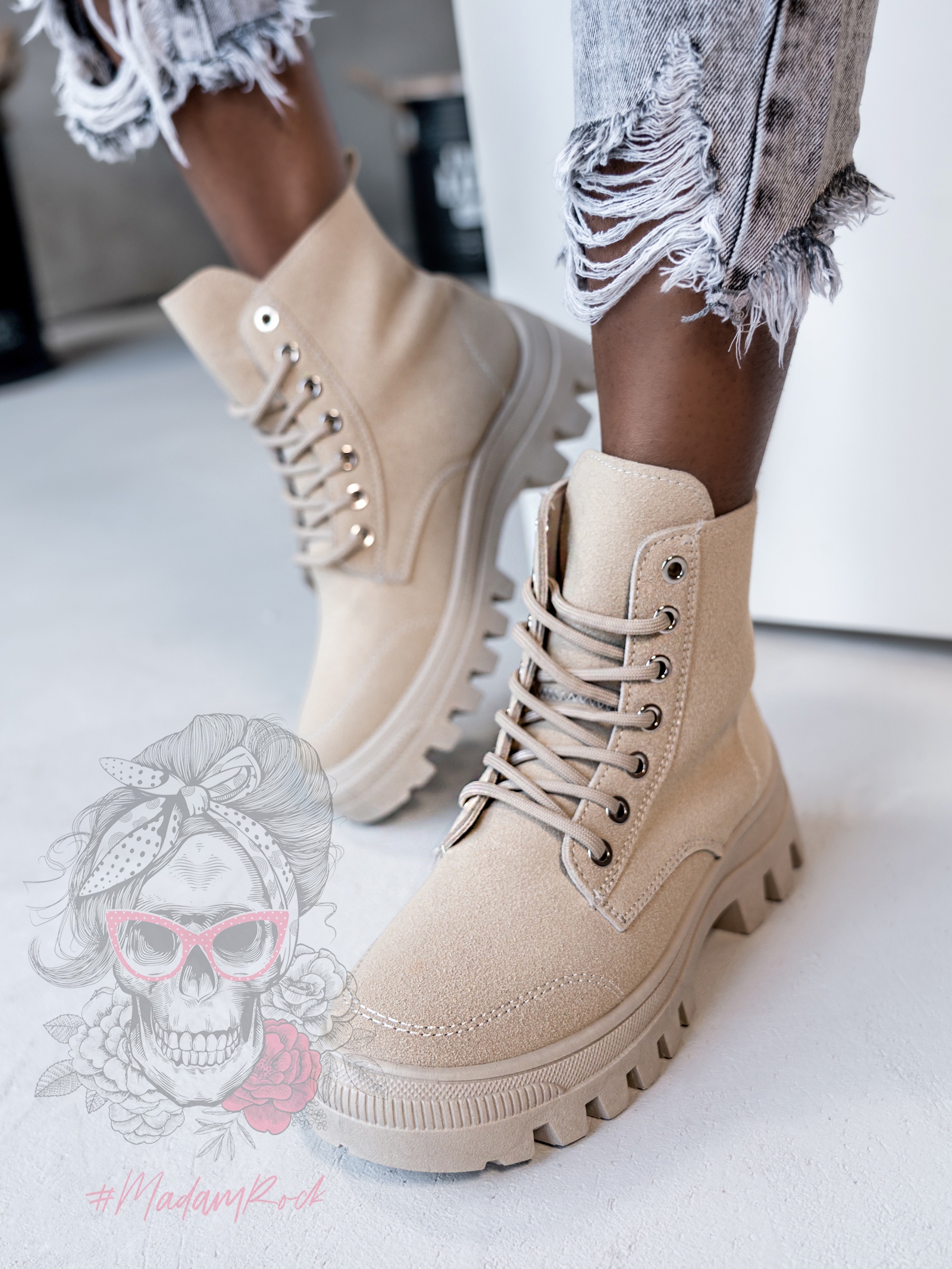 Traperki zamszowe Madam Terra beżowe