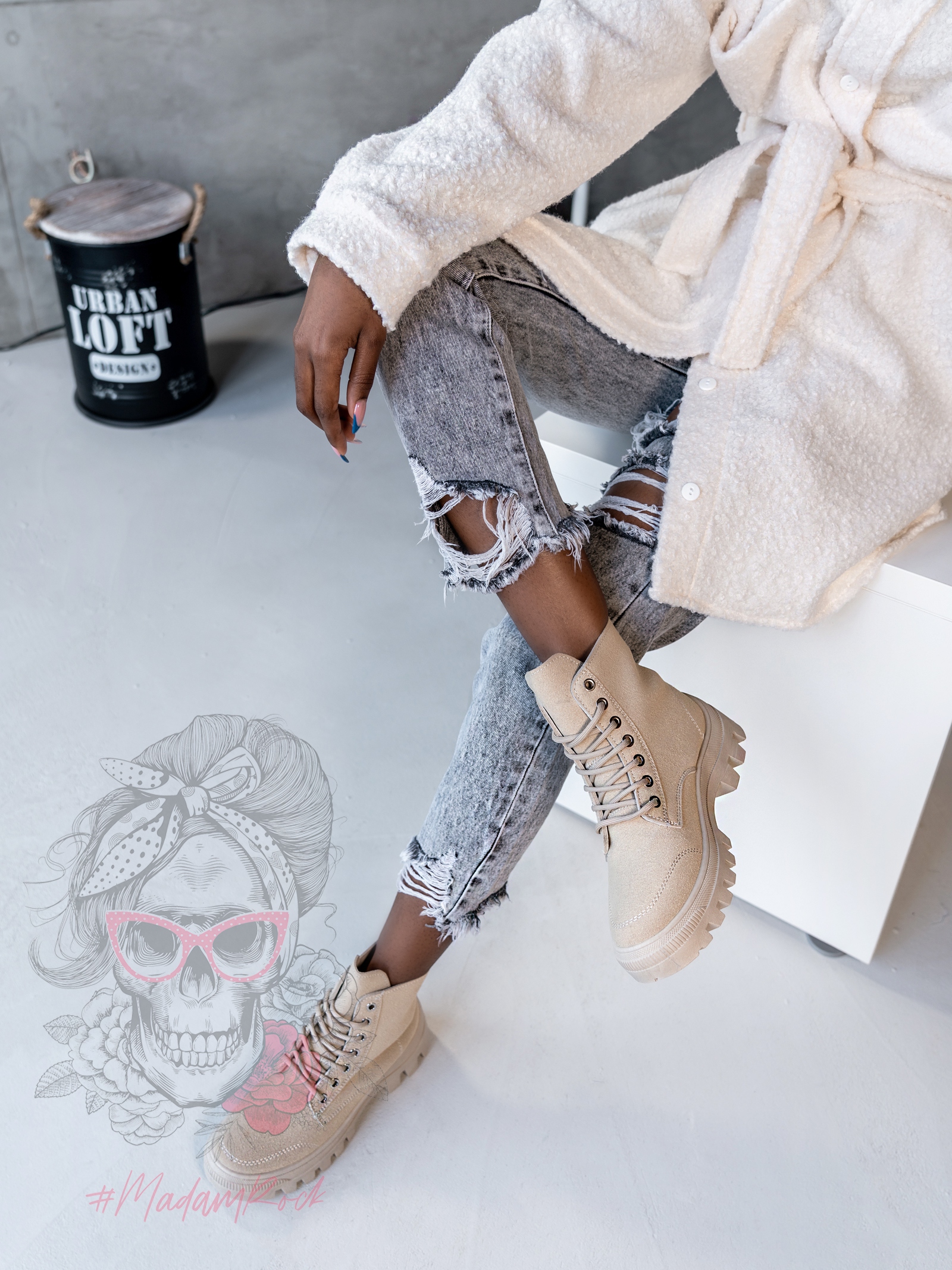 Traperki zamszowe Madam Terra beżowe