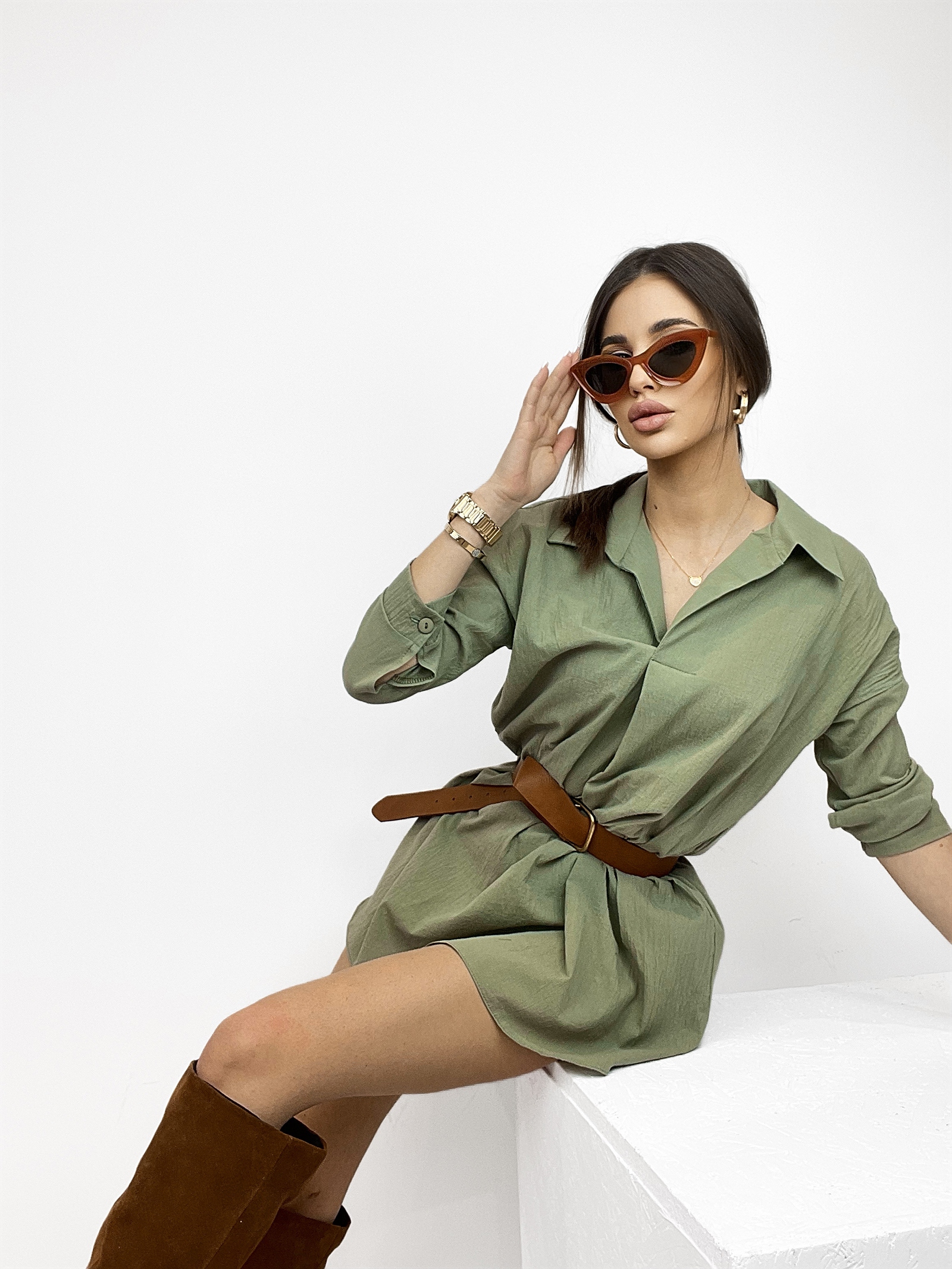 Koszula długa oversize Calm khaki