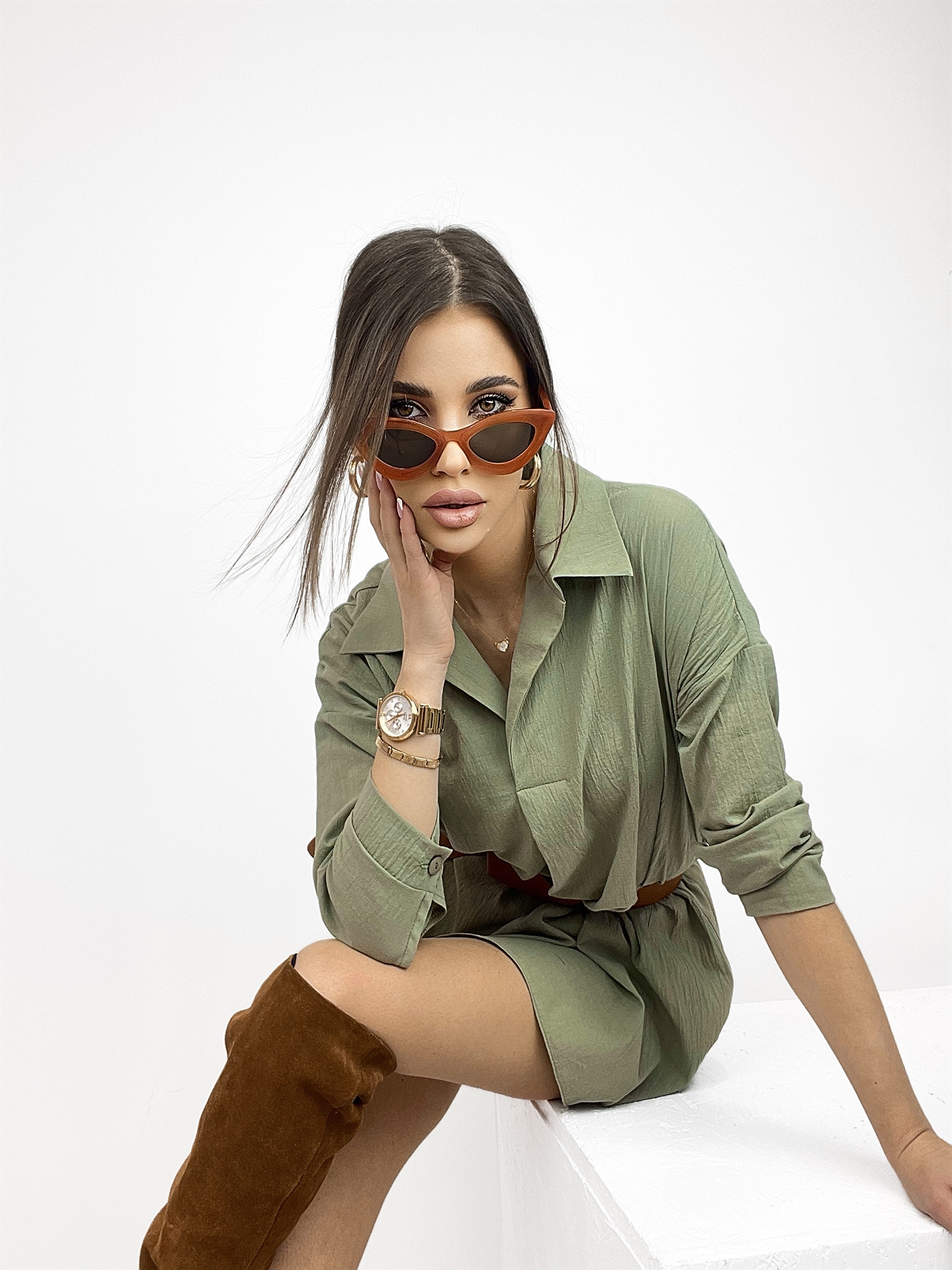 Koszula długa oversize Calm khaki