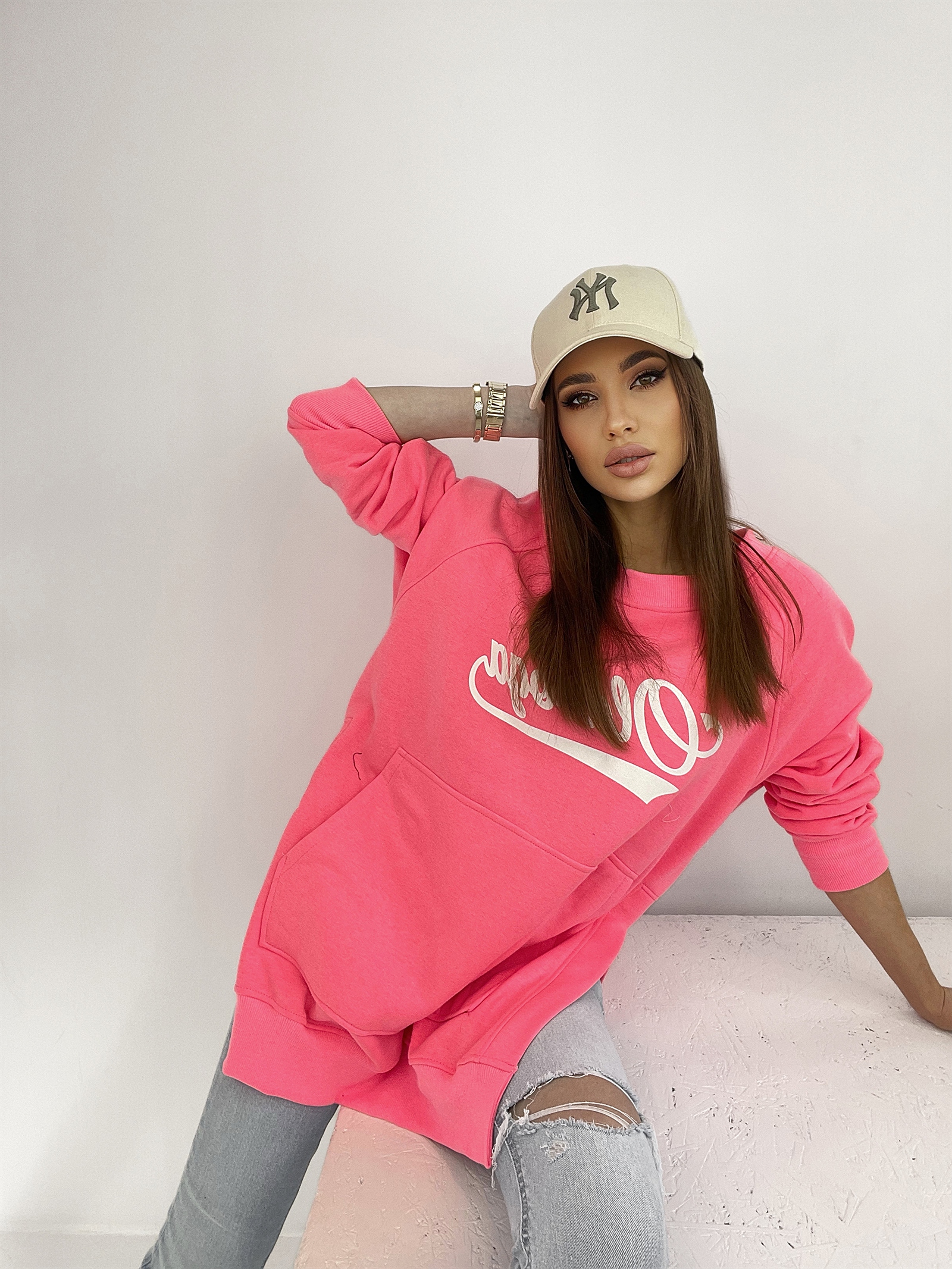 Bluza długa oversize Lumi neonowa różowa