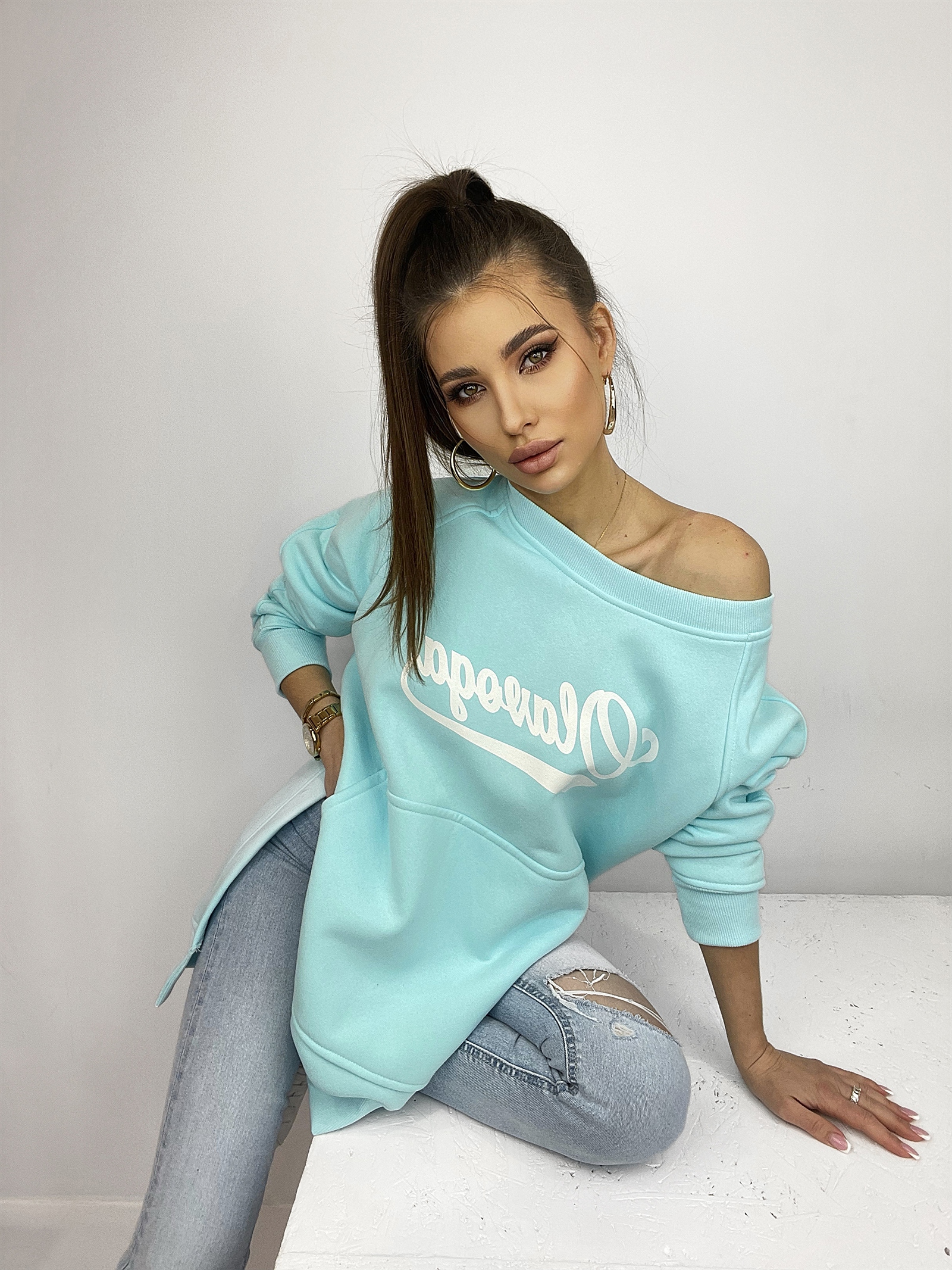 Bluza długa oversize Lumi miętowa