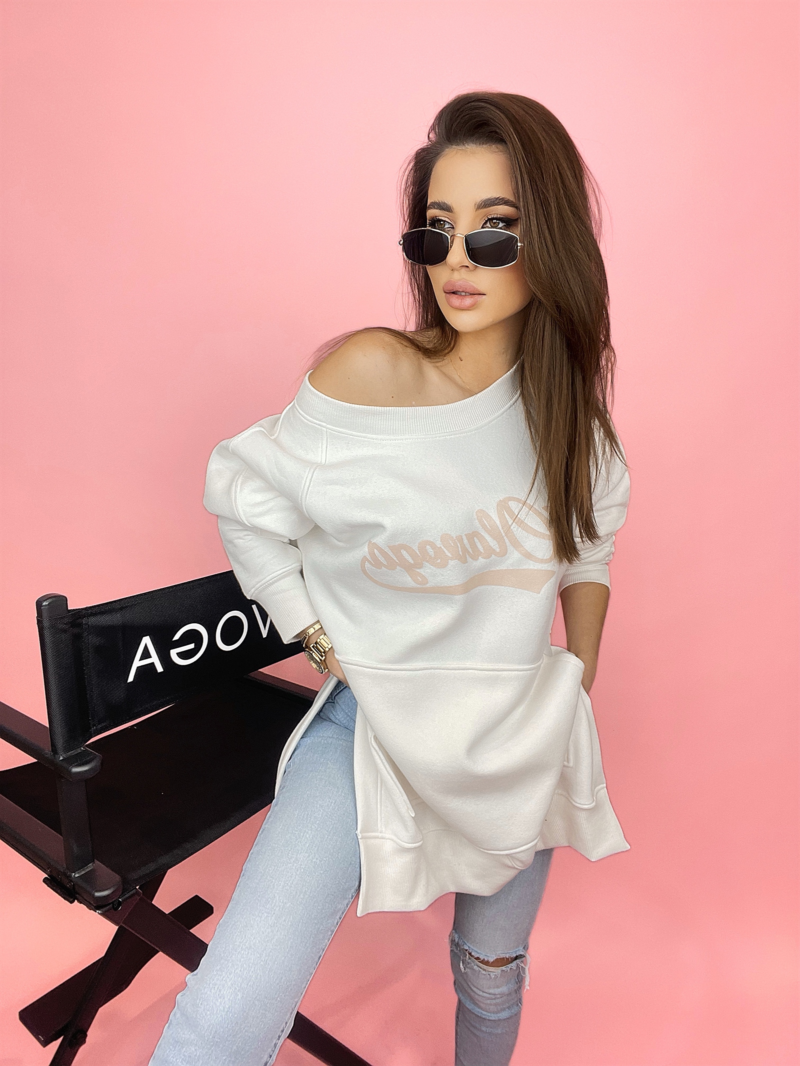 Bluza długa oversize Lumi ecru