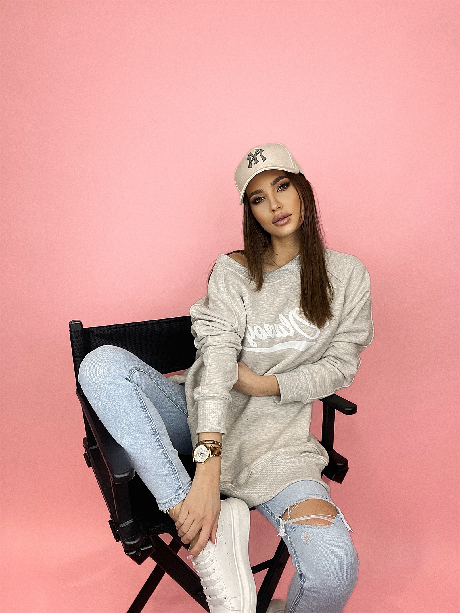 Bluza długa oversize Lumi beż melanż