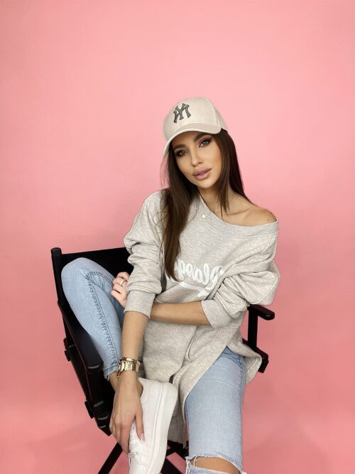 Bluza długa oversize Lumi beż melanż