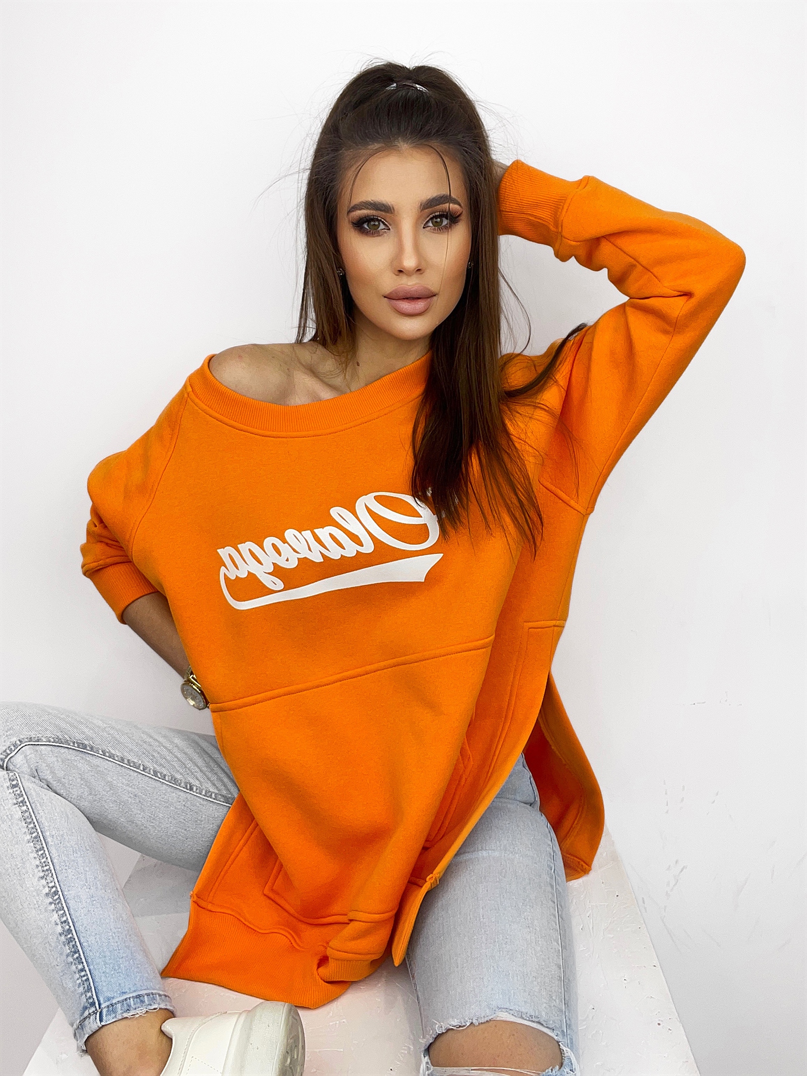 Bluza długa oversize Lumi pomarańczowa