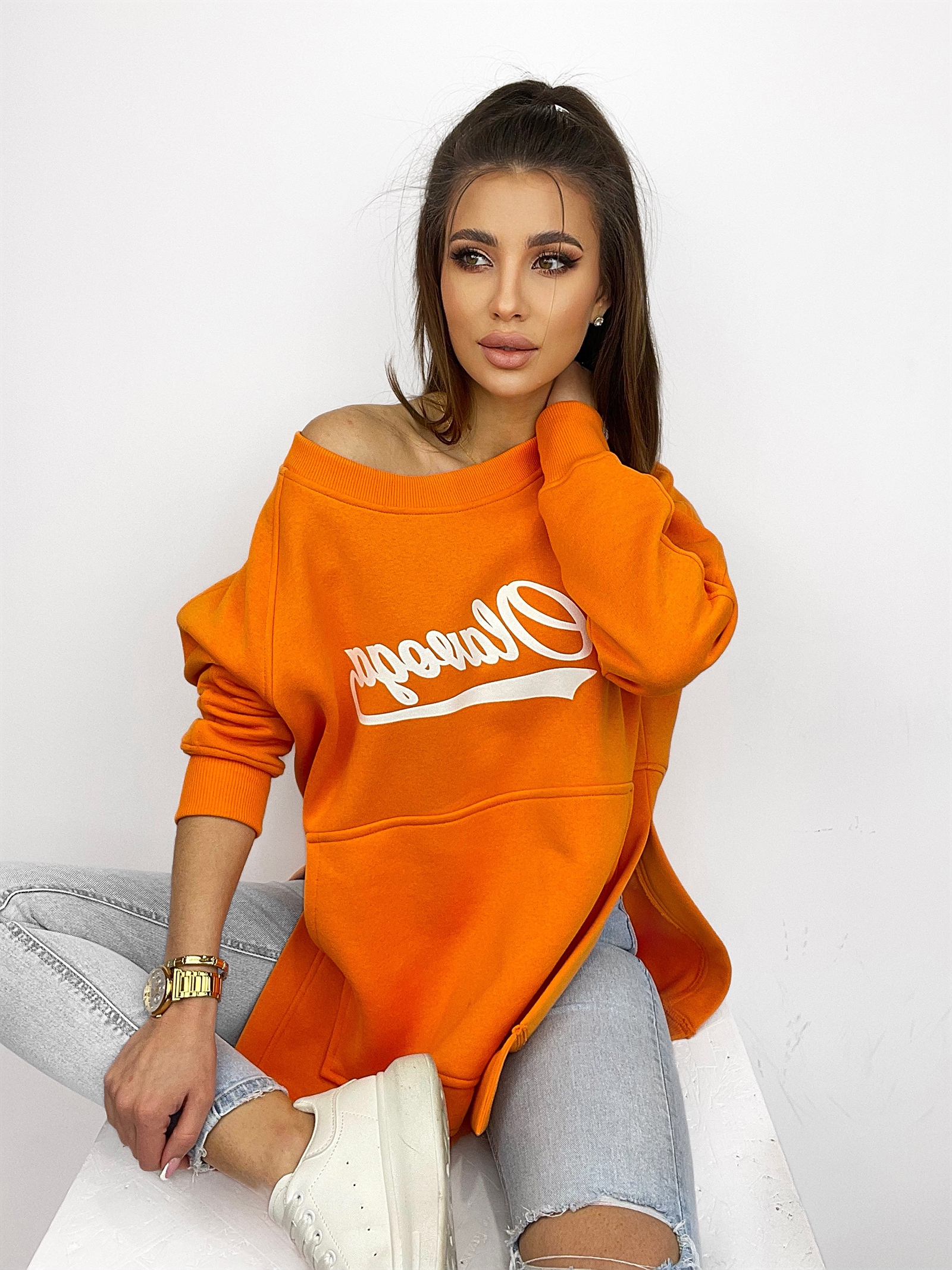 Bluza długa oversize Lumi pomarańczowa Bluza długa oversize Lumi pomarańczowa