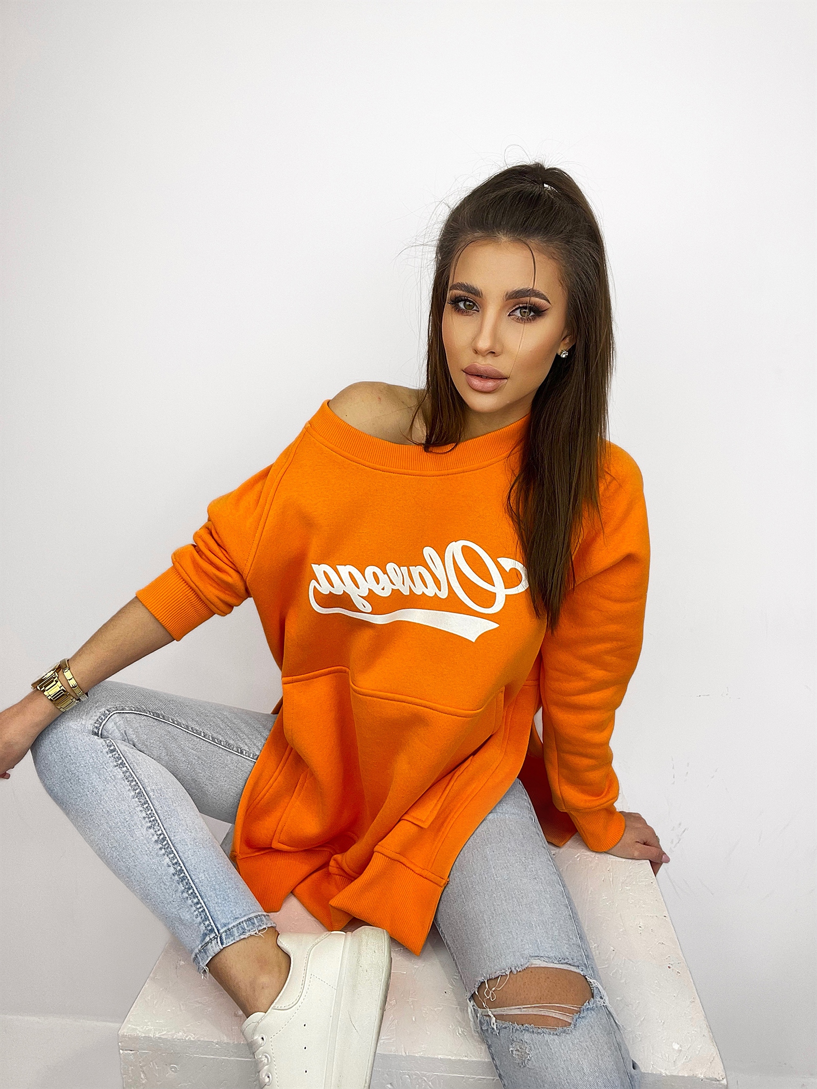 Bluza długa oversize Lumi pomarańczowa Bluza długa oversize Lumi pomarańczowa