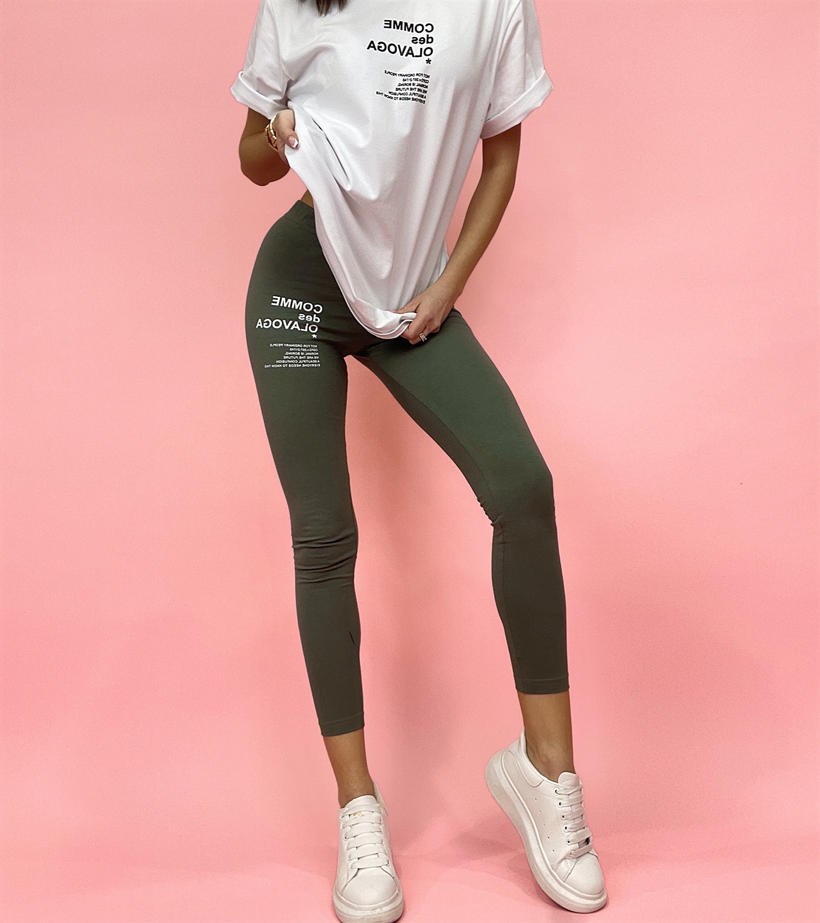 Legginsy bawełniane Des khaki Legginsy bawełniane Des khaki