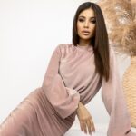 Komplet welurowy Bella pudrowy