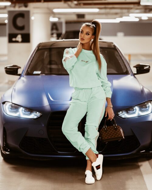 Komplet welurowy Logo Stripe Woman miętowy