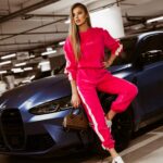 Komplet welurowy Logo Stripe Woman amarantowy