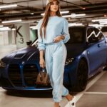 Komplet welurowy Logo Stripe Woman błękitny