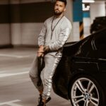 Komplet męski welurowy Logo Stripe Man szary