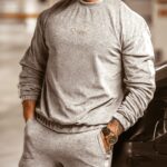 Komplet męski welurowy Logo Stripe Man szary