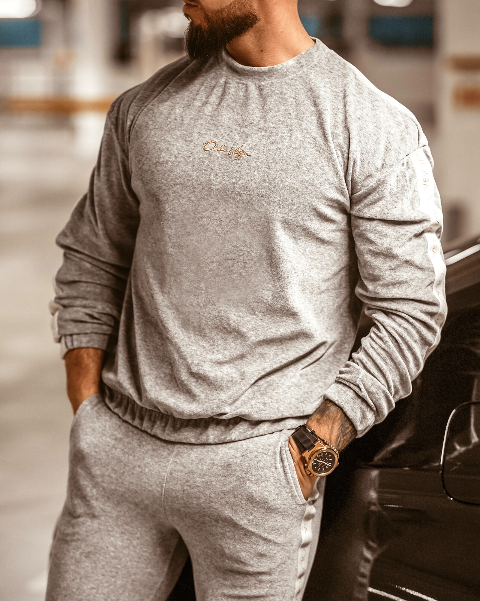 Komplet męski welurowy Logo Stripe Man szary Komplet męski welurowy Logo Stripe Man szary