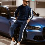 Komplet męski welurowy Logo Stripe Man indygo