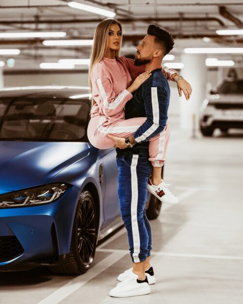 Komplet męski welurowy Logo Stripe Man indygo