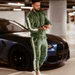 Komplet męski welurowy Logo Stripe Man zielony