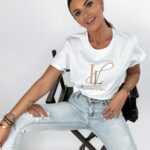 T-shirt bawełniany z nadrukiem Brand biały