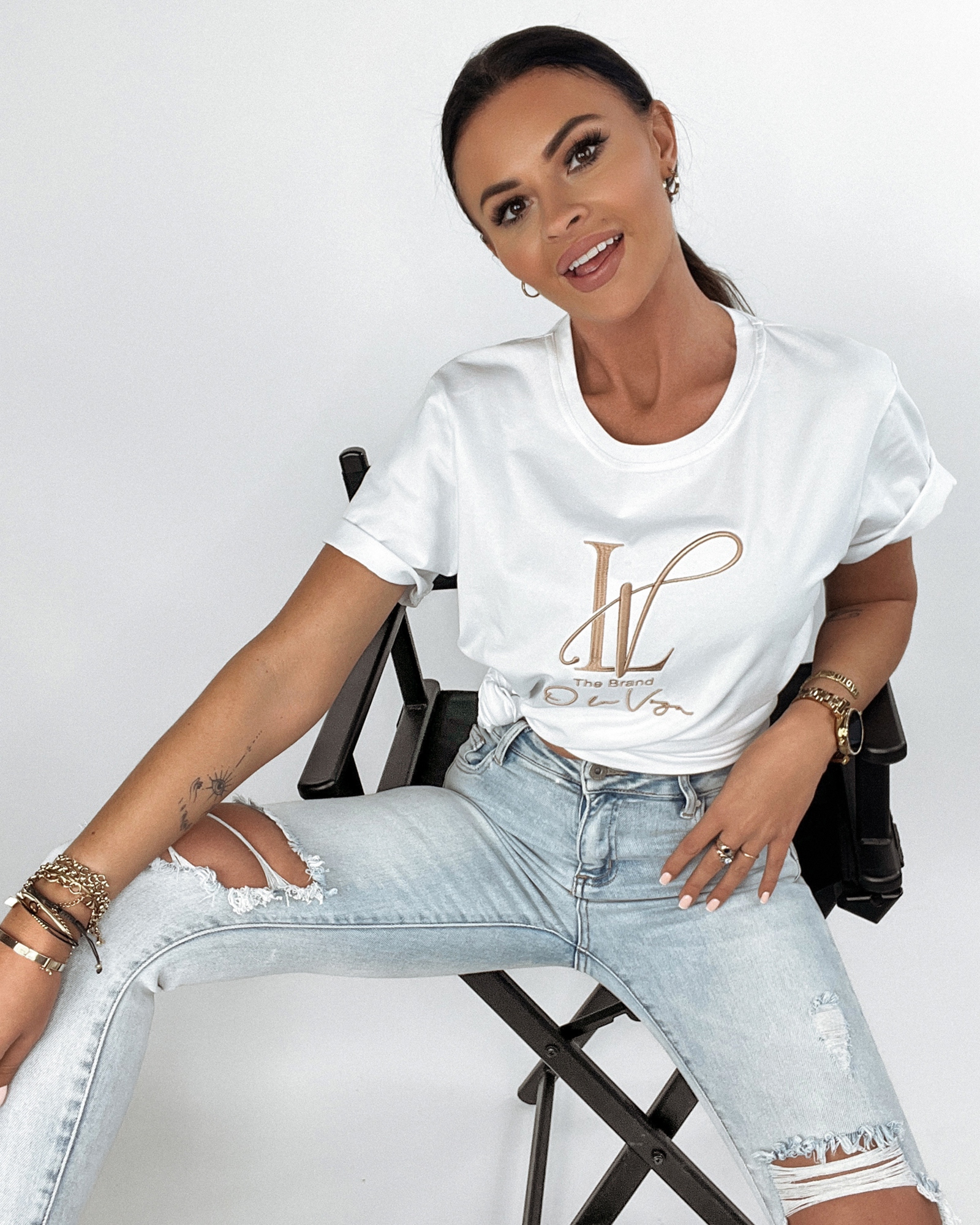 T-shirt bawełniany z nadrukiem Brand biały