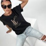 T-shirt bawełniany z nadrukiem Brand czarny