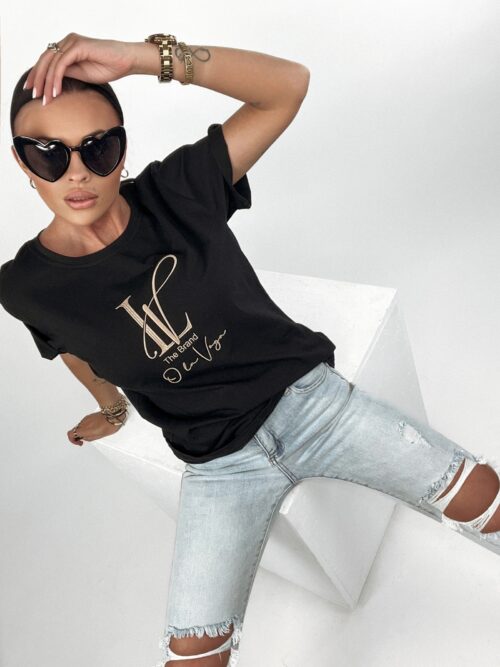 T-shirt bawełniany z nadrukiem Brand czarny