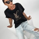 T-shirt bawełniany z nadrukiem Brand czarny