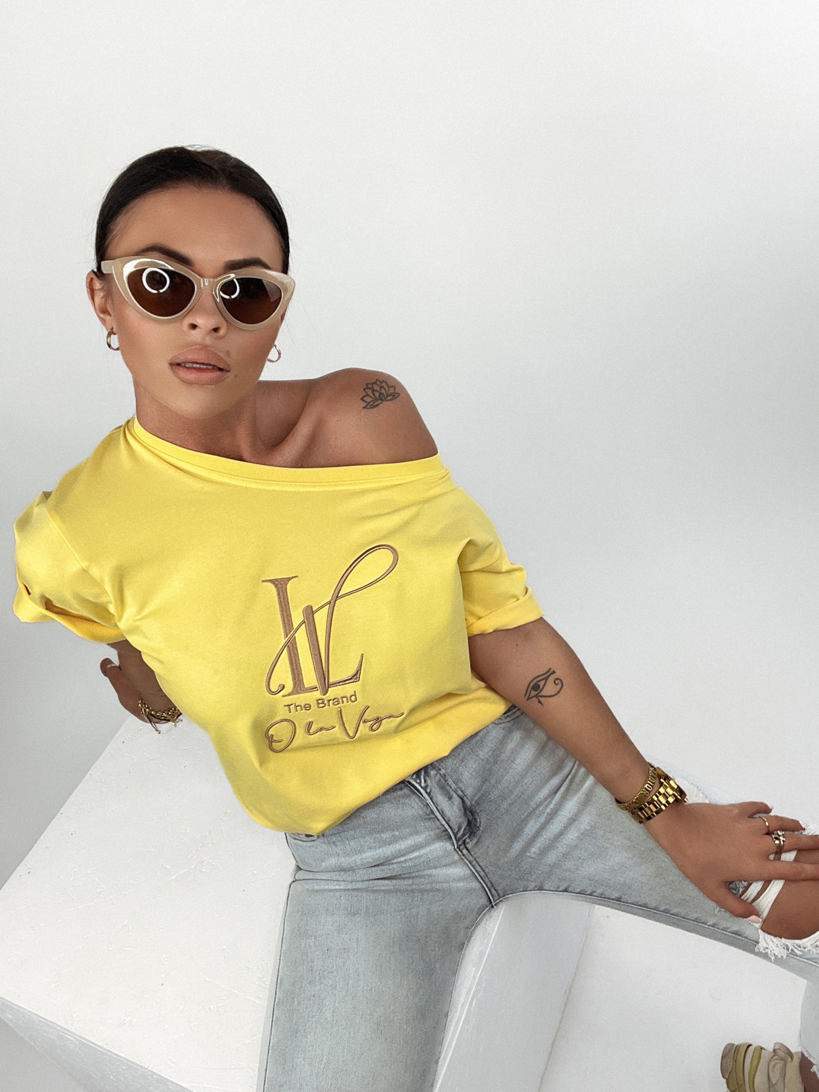 T-shirt bawełniany z nadrukiem Brand żółty T-shirt bawełniany z nadrukiem Brand żółty