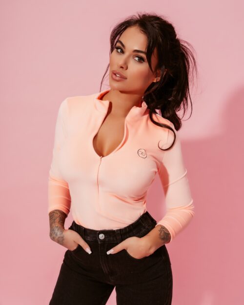 Body welurowe z zipem Alania neonowe pomarańczowe