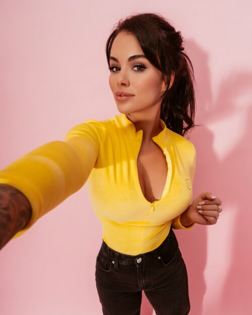 Body welurowe z zipem Alania żółte