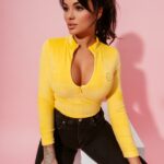 Body welurowe z zipem Alania żółte