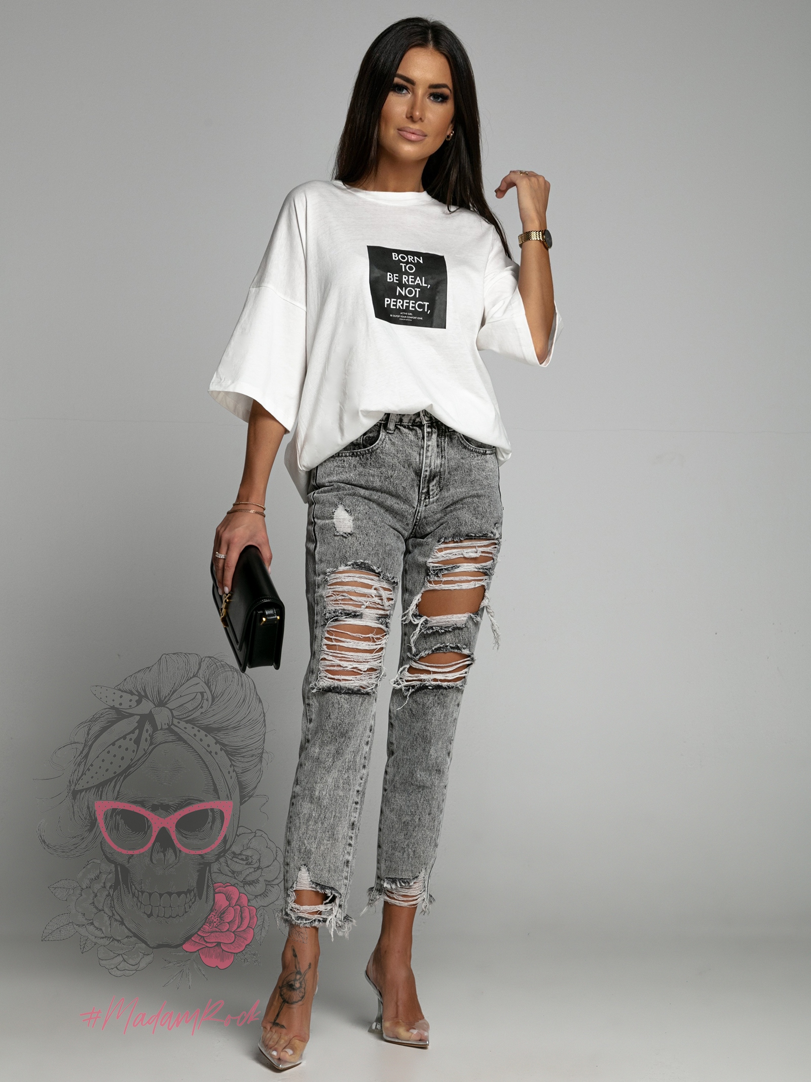 -wyprzedane- T-shirt oversize BornTo biały