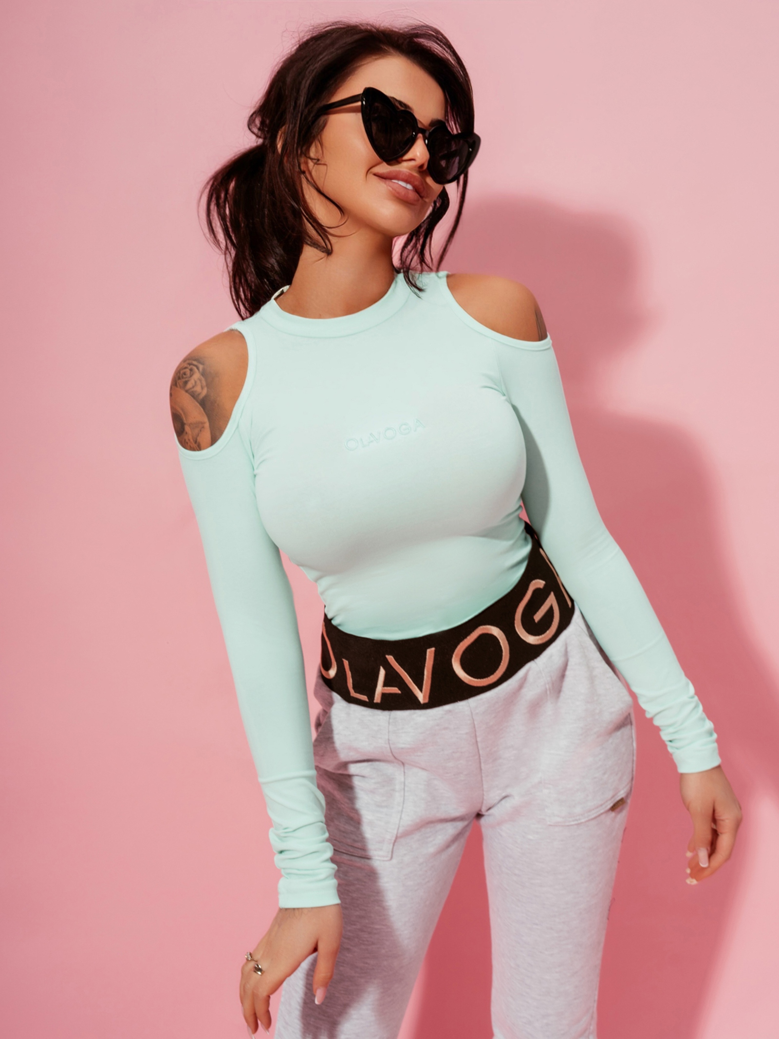 Bluzka z odkrytymi ramionami Neck miętowa