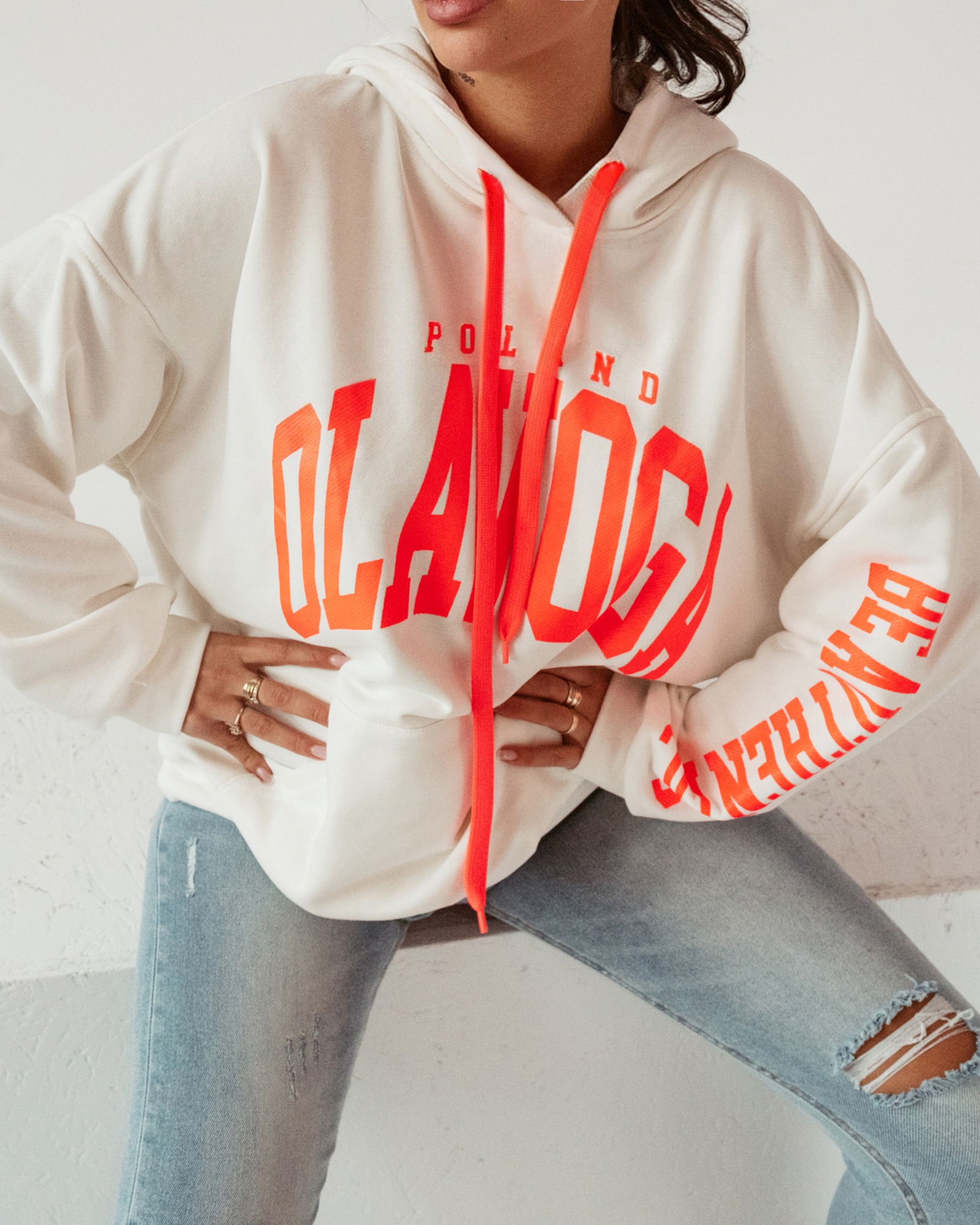 Bluza oversize z kapturem Big Olv ecru