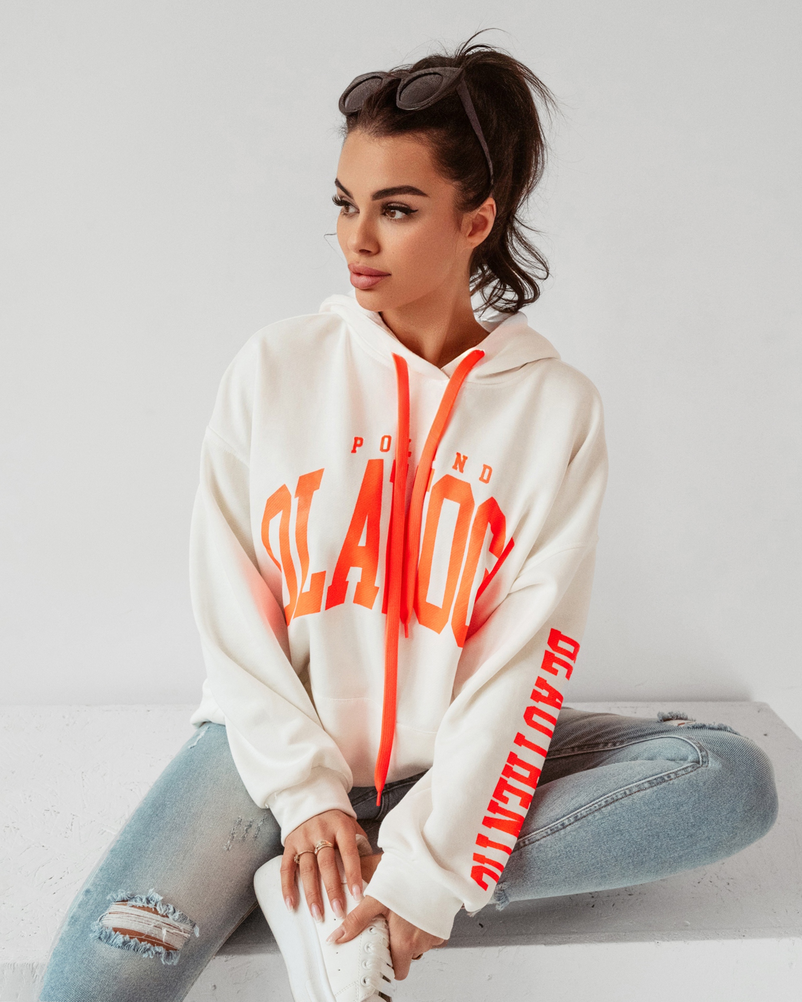 Bluza oversize z kapturem Big Olv ecru