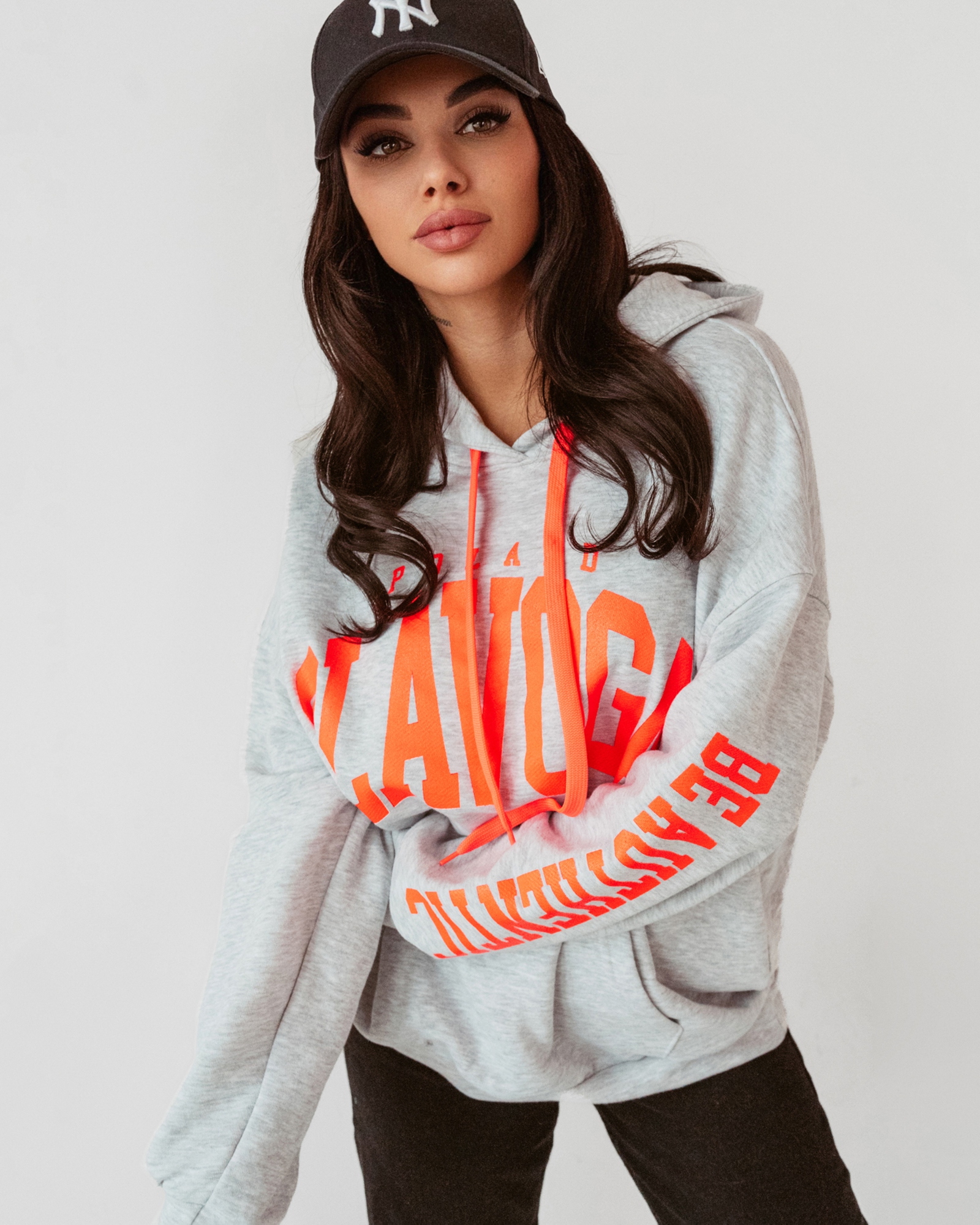 Bluza oversize z kapturem Big Olv szara