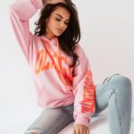 Bluza oversize z kapturem Big Olv pudrowa