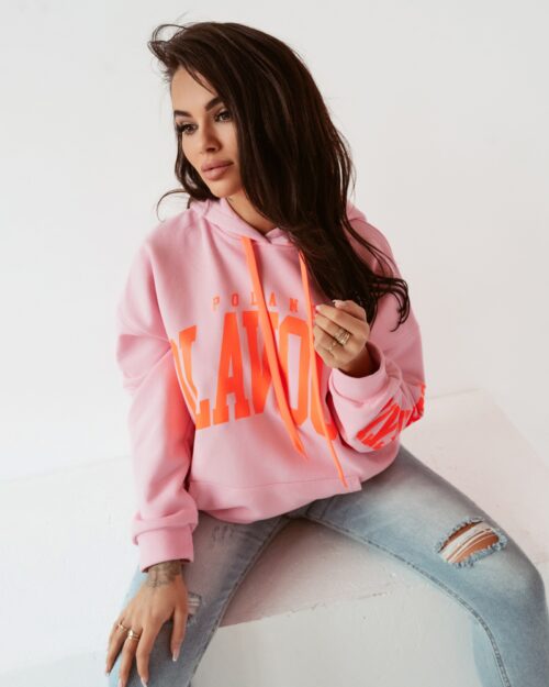 Bluza oversize z kapturem Big Olv pudrowa