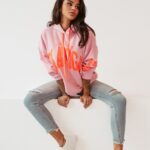 Bluza oversize z kapturem Big Olv pudrowa