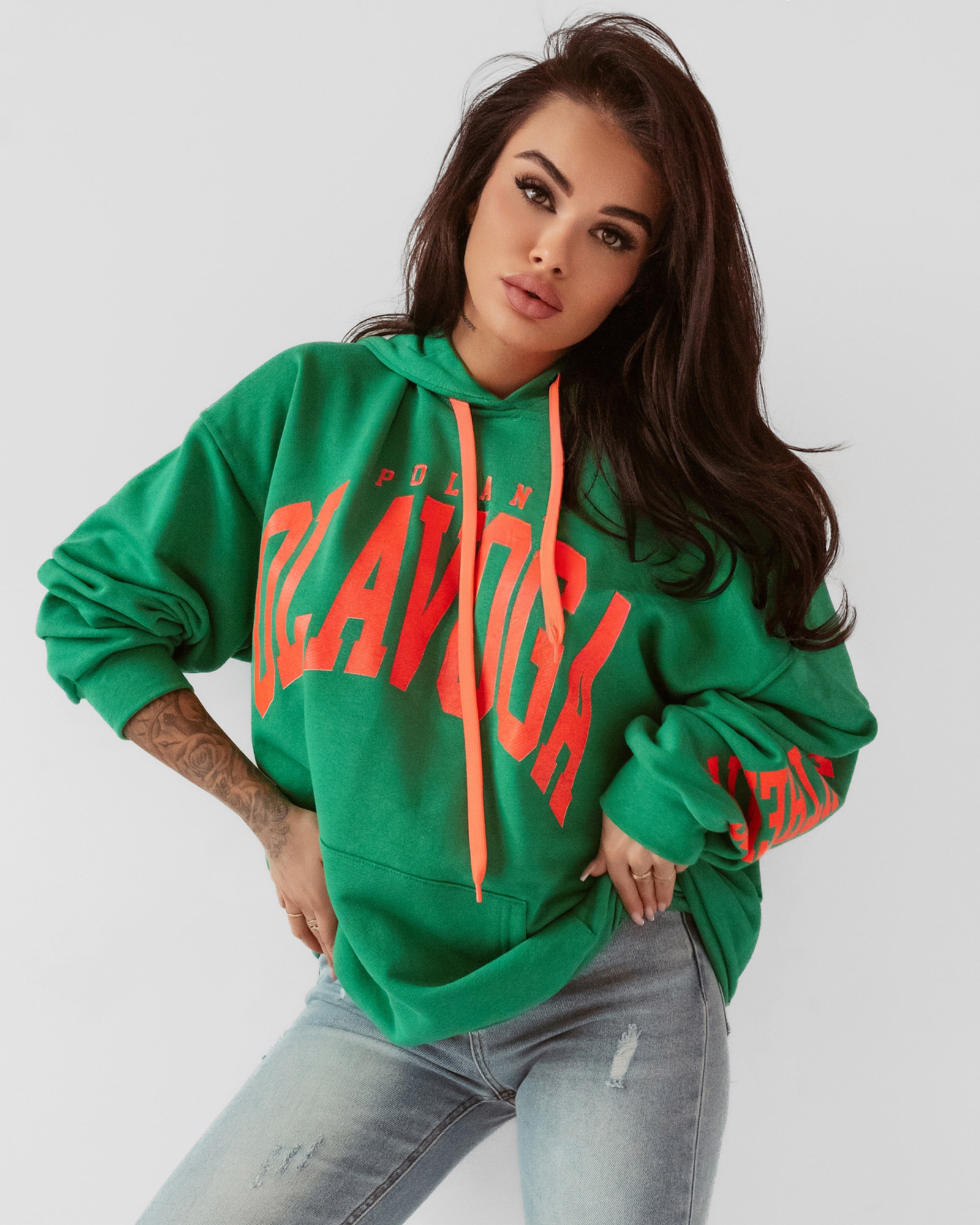 Bluza oversize z kapturem Big Olv zielona Bluza oversize z kapturem Big Olv zielona