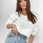 Bluza bawełniana logowana Ciara ecru