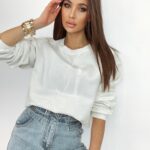 Bluza bawełniana logowana Ciara ecru