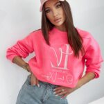 Bluza bawełniana logowana Ciara neonowa różowa